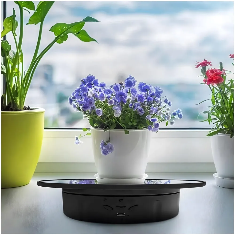 Rotating Display Stand 20 Cm/8 Inch 360 Degree Electric Rotating Turntable With Mirror Finish for Photography Products Display, Jewellery, Cake and Collectibles, 20 Cm Diameter Black