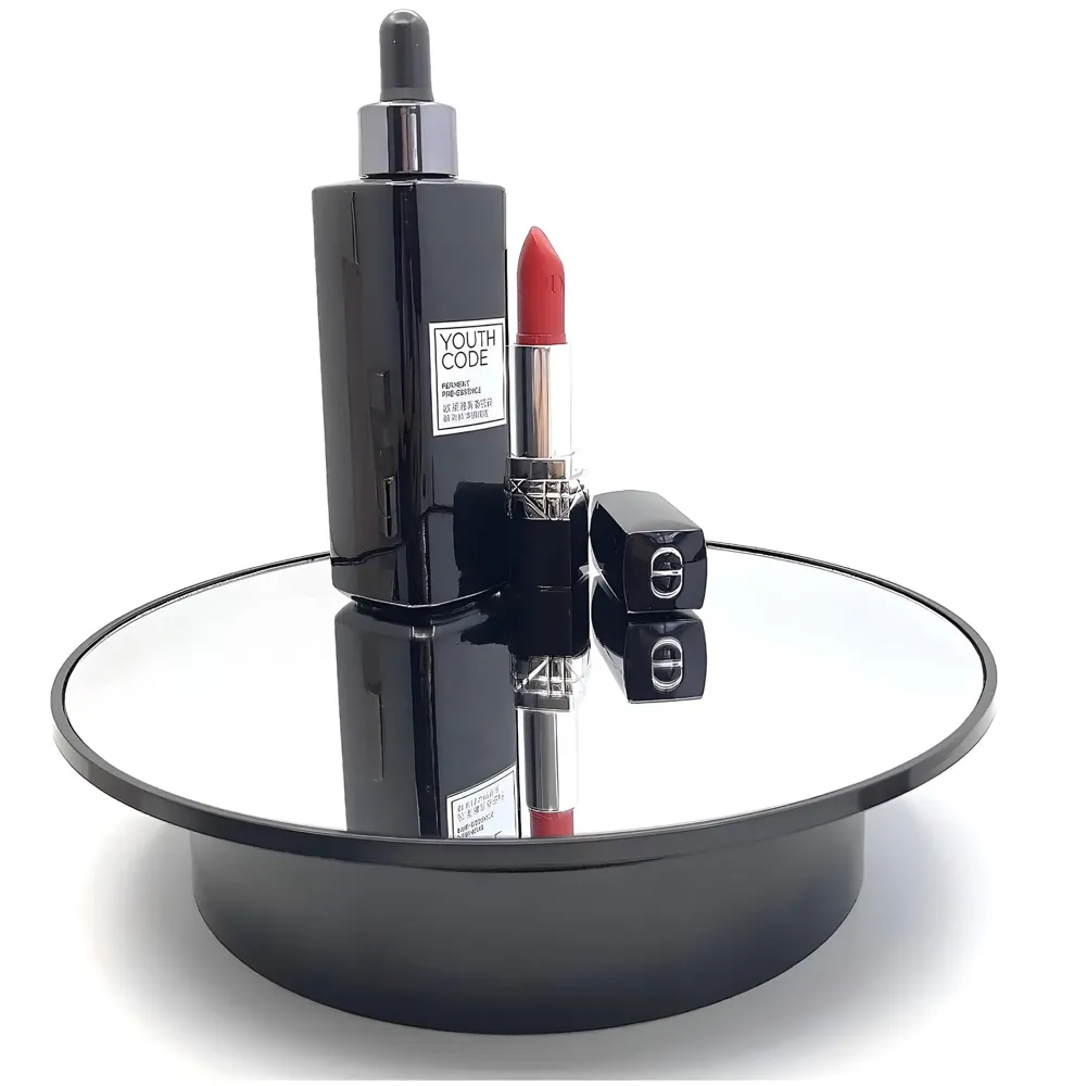 Rotating Display Stand 20 Cm/8 Inch 360 Degree Electric Rotating Turntable With Mirror Finish for Photography Products Display, Jewellery, Cake and Collectibles, 20 Cm Diameter Black