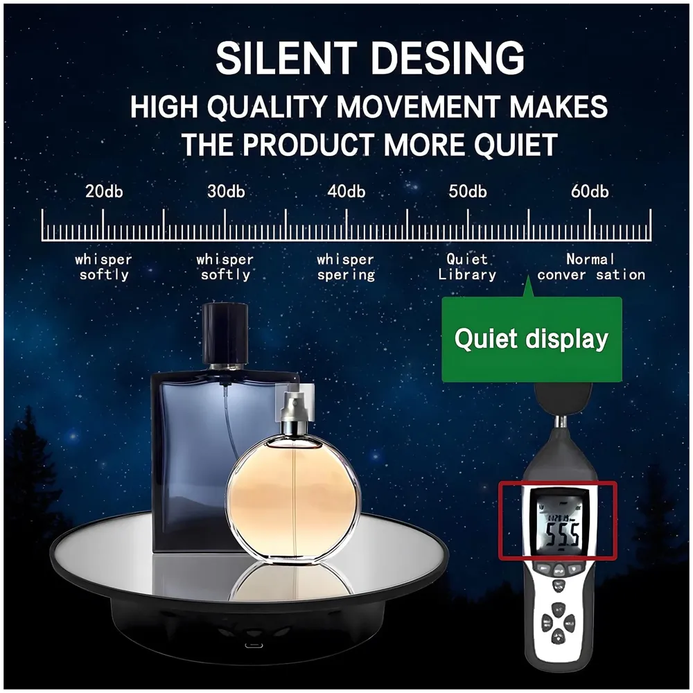 Turntable Rotating Display Stand 20 Cm/8 Inch 360 Degree Electric Rotating With Mirror for Photography Products Display, Jewellery, Cake and Collectibles, 20 Cm Diameter Black