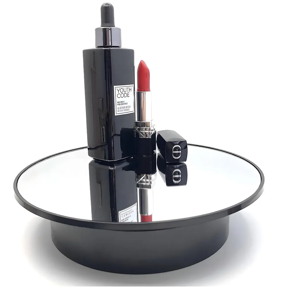 Turntable Rotating Display Stand 20 Cm/8 Inch 360 Degree Electric Rotating With Mirror for Photography Products Display, Jewellery, Cake and Collectibles, 20 Cm Diameter Black
