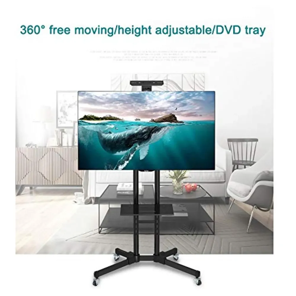 TV Trolley with Wheels Movable Tv Stand Tv Bracket for 32" to 75” LED, LCD for VESA Sizes 100 x 100 Upto 600 x 400 mm with Storange and Setup Box Shelf, 2 Shelves