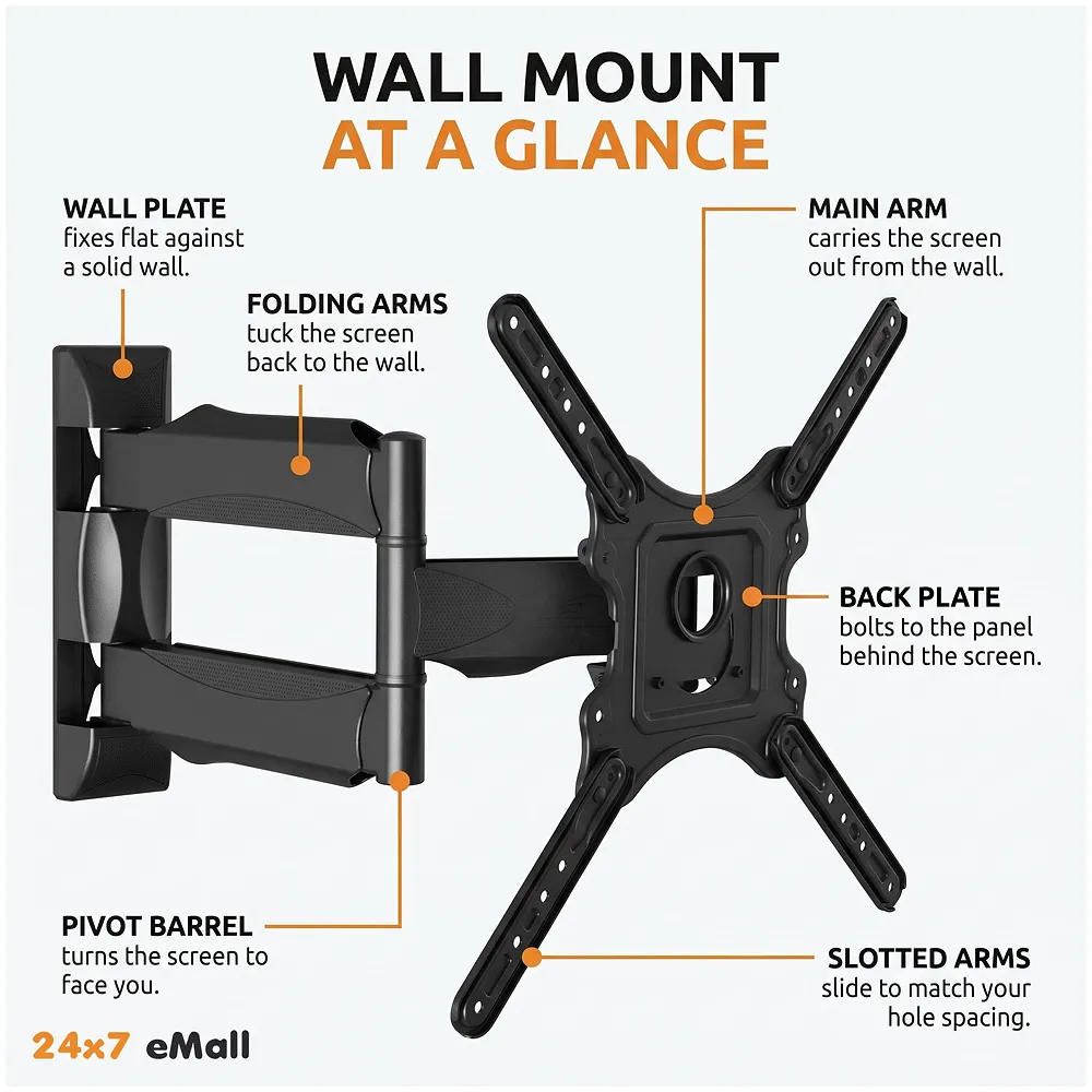Heavy Duty Full Motion Cantilever Tilt Swivel Wall Mount Bracket for 32" inch to 55” LED, LCD and Plasma TV for VESA Sizes 100 x 100 Upto 400 x 400 mm (Wall Swivel 32''- 55'') Premium