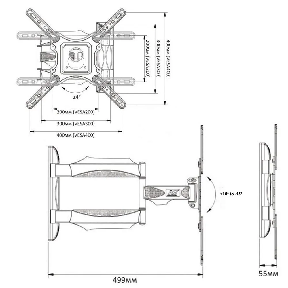 Heavy Duty Full Motion Cantilever Tilt Swivel Wall Mount Bracket for 32" inch to 55” LED, LCD and Plasma TV for VESA Sizes 100 x 100 Upto 400 x 400 mm (Wall Swivel 32''- 55'') Premium