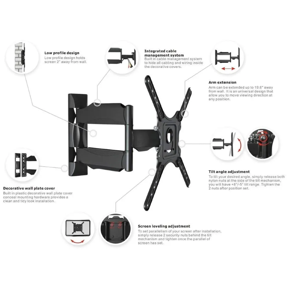 Model P4-NB 6 Way Swivel Tilt TV Wall Mount for LCD/LED TV's Upto 32" to 55" Inch - 3