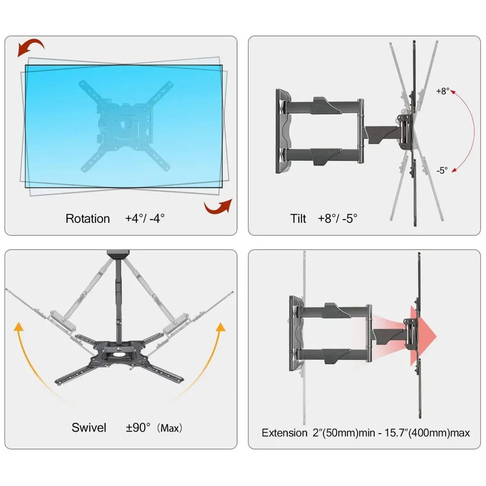Model P4-NB 6 Way Swivel Tilt TV Wall Mount for LCD/LED TV's Upto 32" to 55" Inch - 4