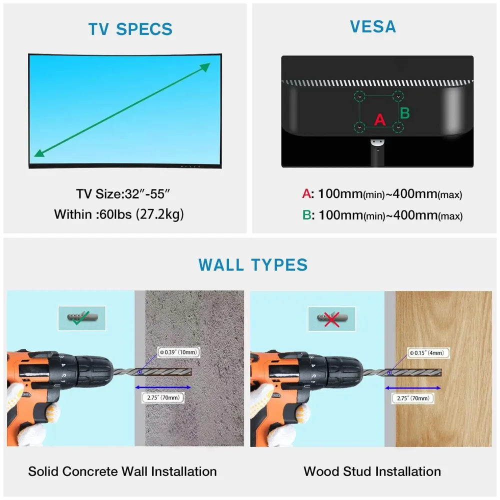 Model P4-NB 6 Way Swivel Tilt TV Wall Mount for LCD/LED TV's Upto 32" to 55" Inch - 5