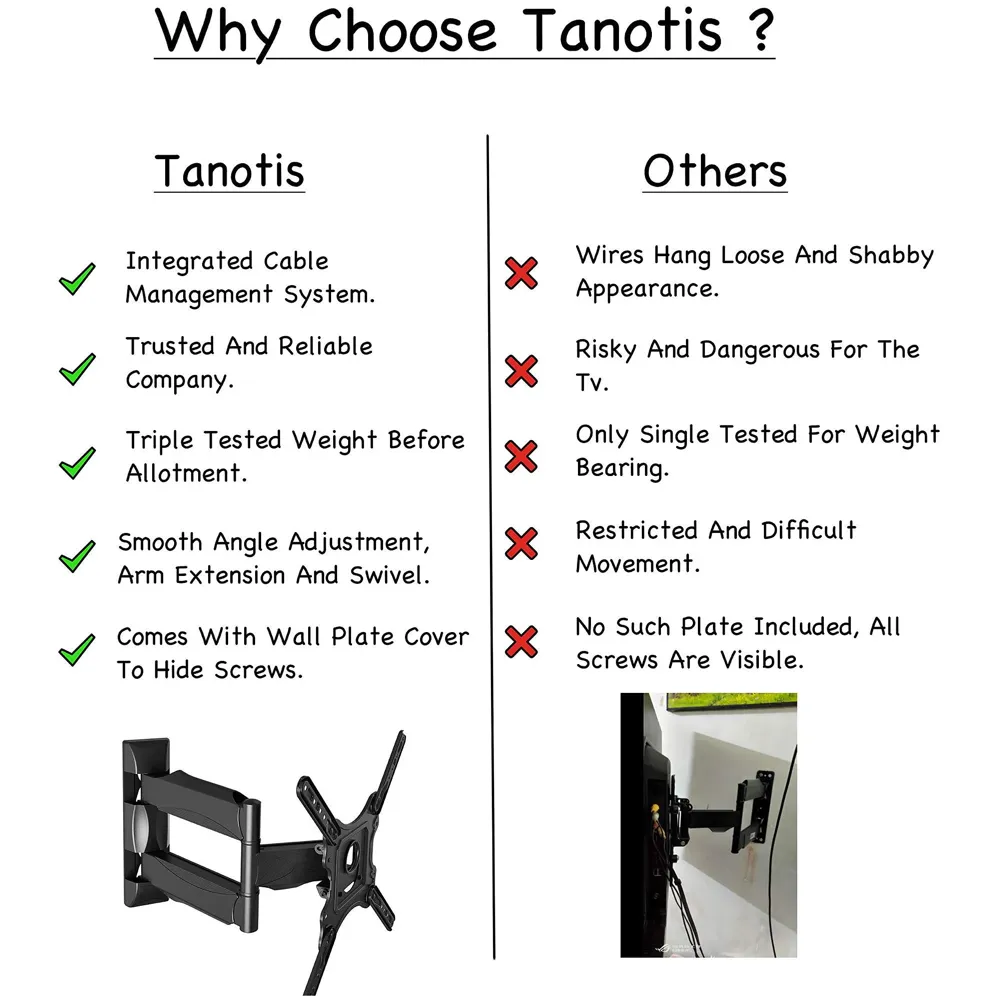 Model P4-NB 6 Way Swivel Tilt TV Wall Mount for LCD/LED TV's Upto 32" to 55" Inch