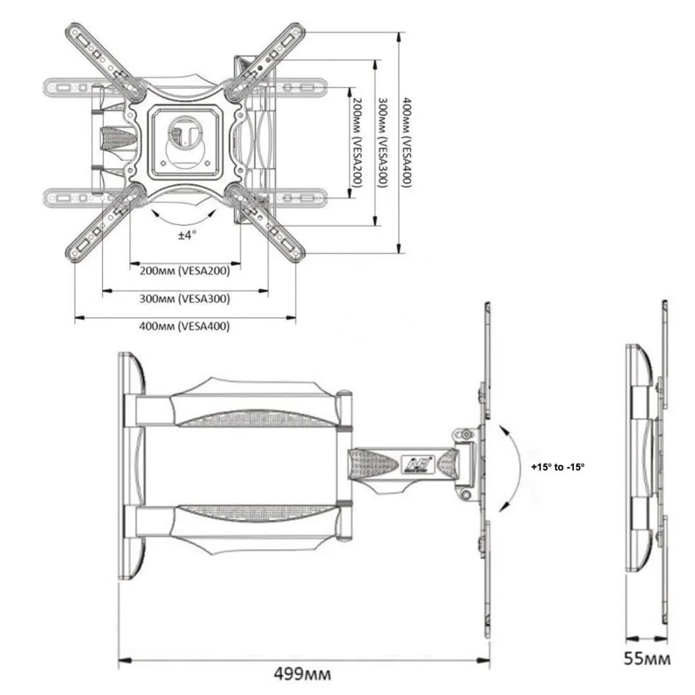 Heavy Duty Full Motion Cantilever Tilt Swivel Wall Mount Bracket for 32" inch to 55” LED, LCD and Plasma TV for VESA Sizes 100 x 100 Upto 400 x 400 mm (Wall Swivel 32''- 55'')