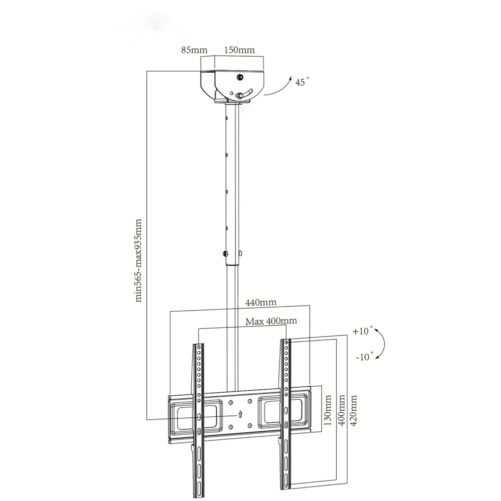 3 feet, Heavy Duty Full Motion Cantilever Tilt Swivel Ceiling Mount Bracket for 26" inch to 55” LED, LCD and Plasma TV for VESA sizes 100 x 100 upto 400 x 400 mm (Ceiling Swivel 26''- 55'')