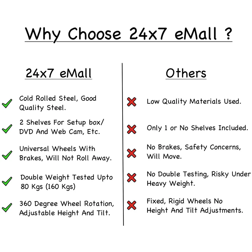 Premium Heavy Duty Full Motion Swivel Floor Stand TV Trolley with Brackets for 32" inch to 75” LED, LCD and Plasma TV for VESA Sizes 100 x 100 Upto 600 x 400 mm (Tv Trolley 2 Shelves)