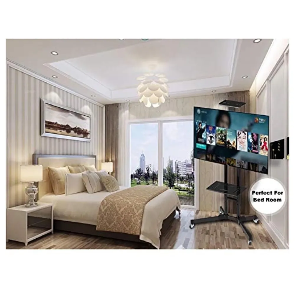 Premium Heavy Duty Full Motion Swivel Floor Stand TV Trolley with Brackets for 32" inch to 75” LED, LCD and Plasma TV for VESA Sizes 100 x 100 Upto 600 x 400 mm (Tv Trolley 2 Shelves)