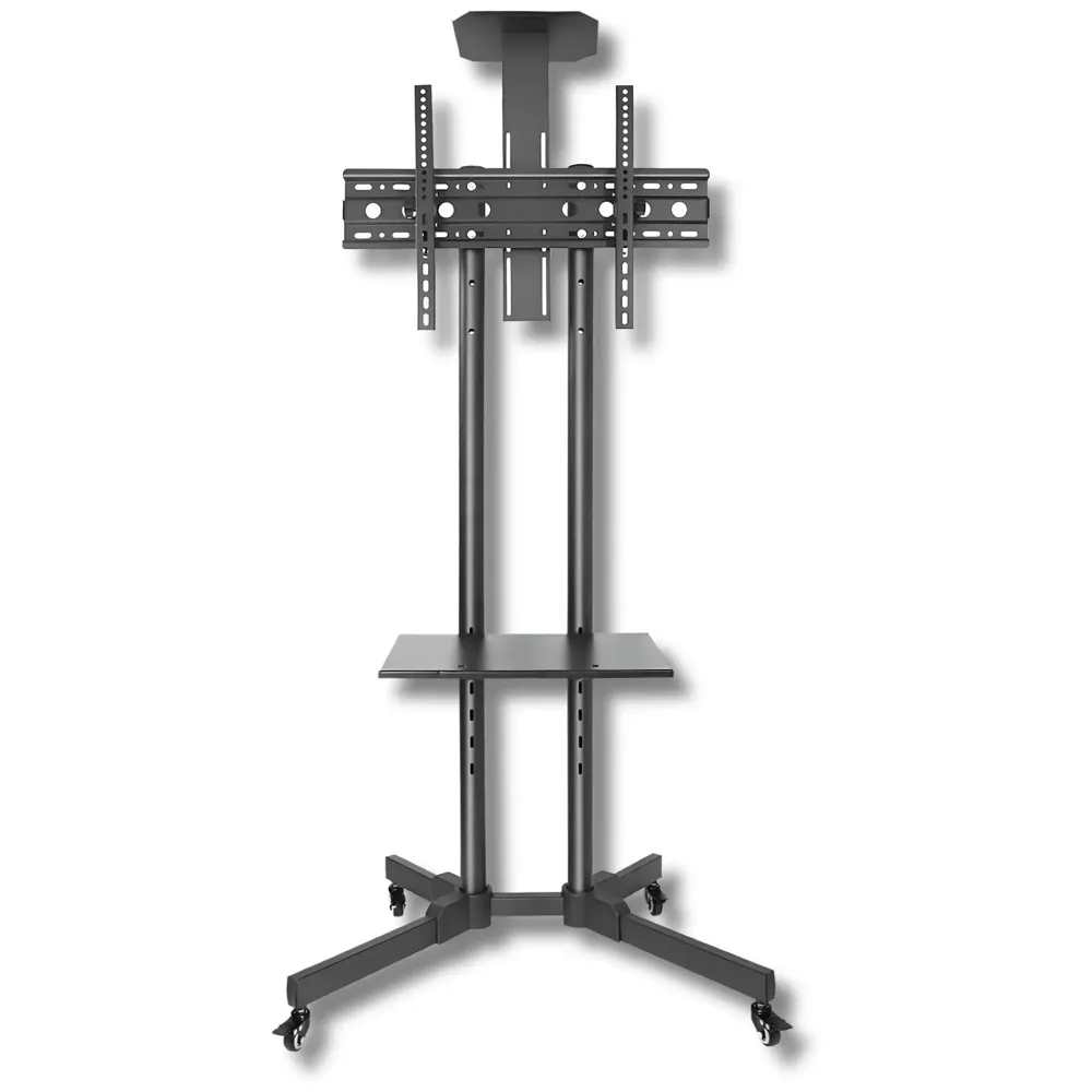 Premium Heavy Duty Full Motion Swivel Floor Stand TV Trolley with Brackets for 32" inch to 75” LED, LCD and Plasma TV for VESA Sizes 100 x 100 Upto 600 x 400 mm (Tv Trolley 2 Shelves)