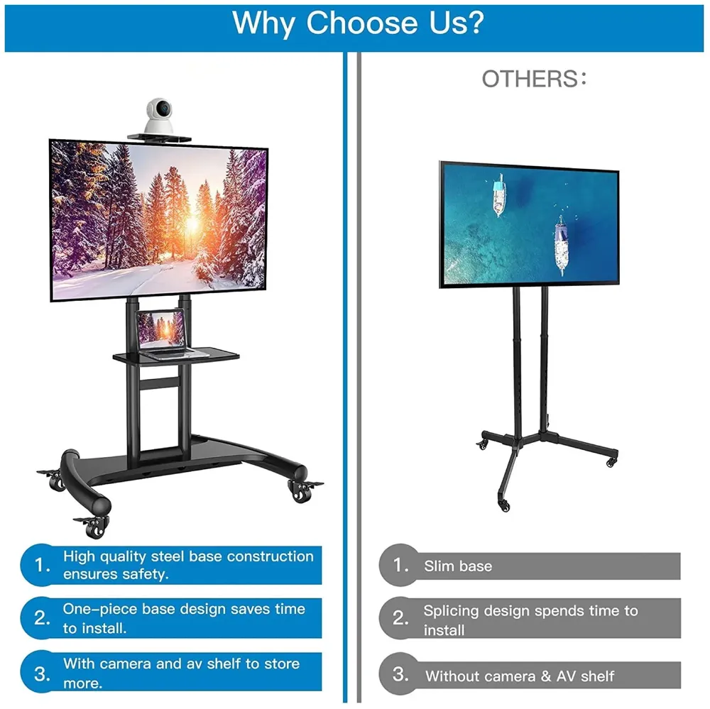 Mobile TV Cart TV Stand with Wheels for 32 to 65 Inch LCD LED OLED Plasma Flat Panel Screens Up to 45 Kgs Tv Trolley - 4