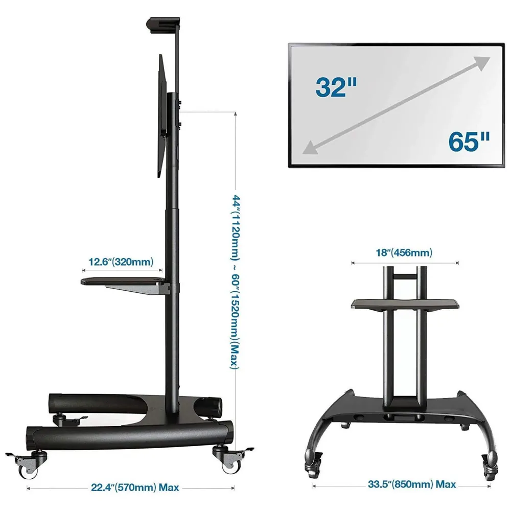 Mobile TV Cart TV Stand with Wheels for 32 to 65 Inch LCD LED OLED Plasma Flat Panel Screens Up to 45 Kgs Tv Trolley - 7