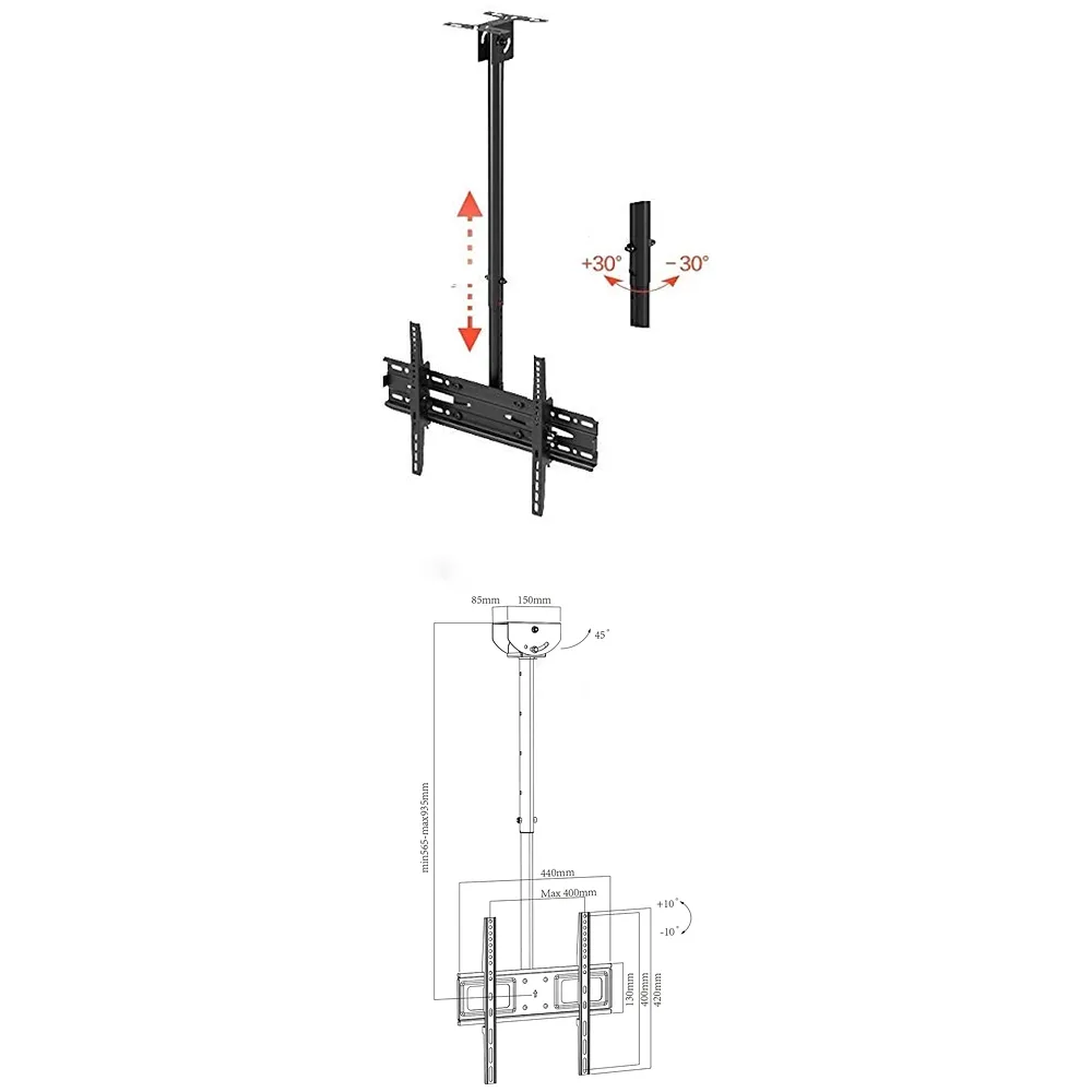 3 feet, Heavy Duty Full Motion Cantilever Tilt Swivel Ceiling Mount Bracket for 26" inch to 55” LED, LCD and Plasma TV for VESA sizes 100 x 100 upto 400 x 400 mm (Ceiling Swivel 26''- 55'')
