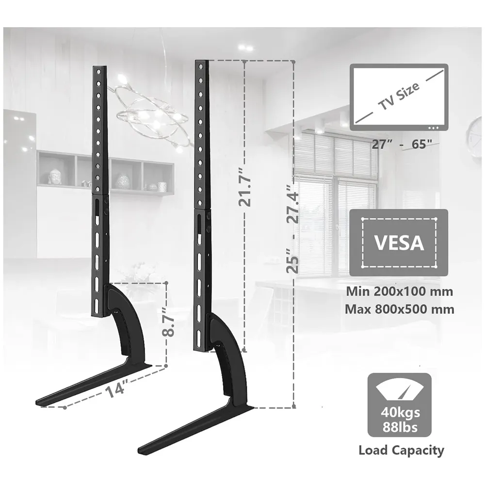Universal Table Top TV Stand for Most 27 30 32 37 40 43 47 50 55 60 65 Inch Plasma LCD LED Flat or Curved Screen TVs with Height Adjustment, VESA Patterns up to 800x400 mm - 3