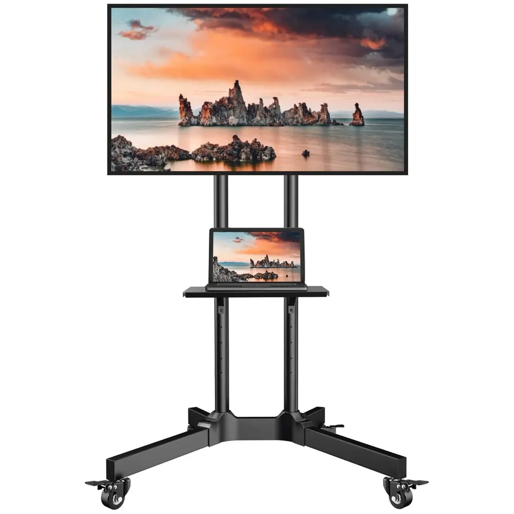 Premium Heavy Duty Full Motion Swivel Floor Stand TV Trolley with Brackets for 32" inch to 75” LED, LCD and Plasma TV for VESA Sizes 100 x 100 Upto 600 x 400 mm (Trolley 1500 2 Shelves)