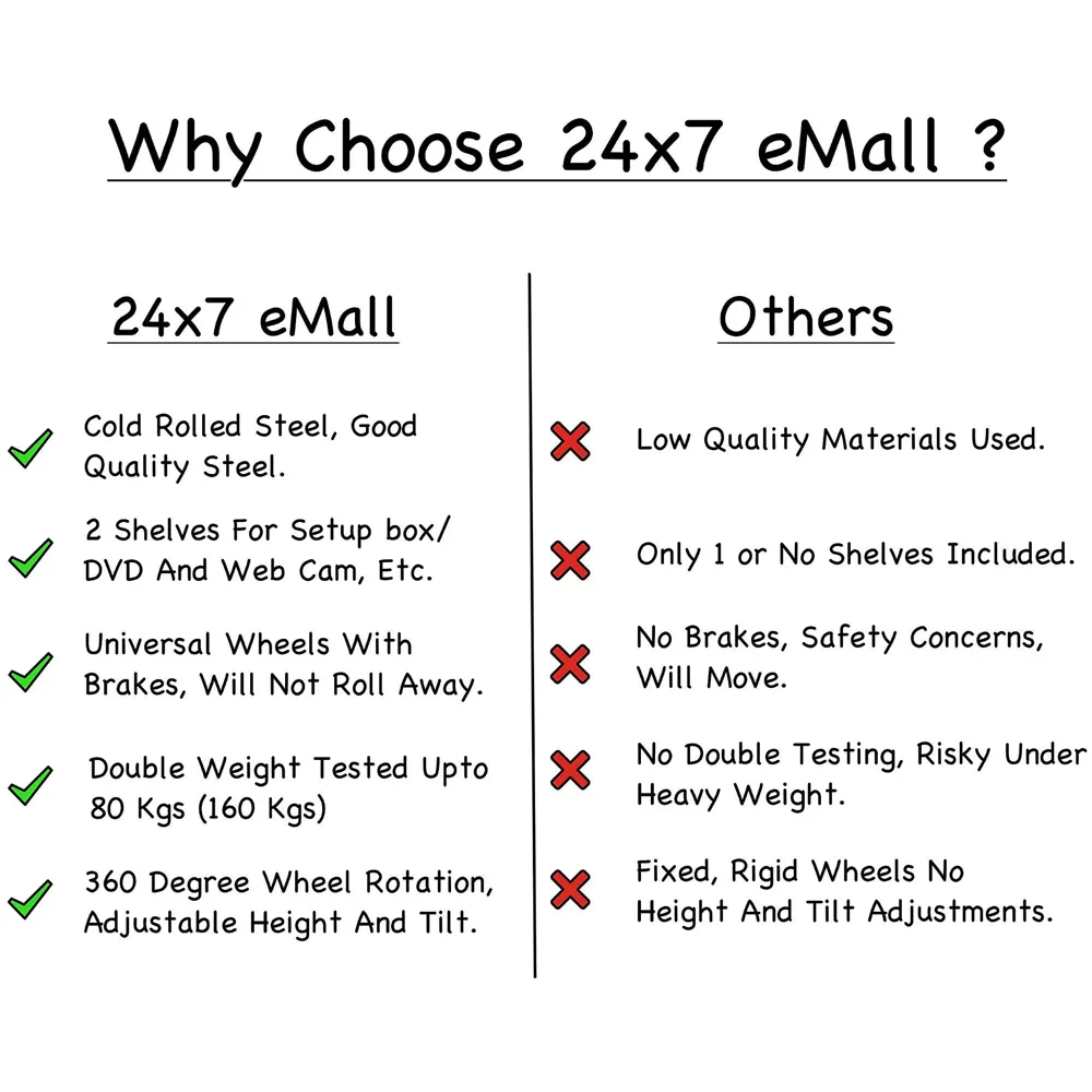 Premium Heavy Duty Full Motion Swivel Floor Stand TV Trolley with Brackets for 32" inch to 75” LED, LCD and Plasma TV for VESA Sizes 100 x 100 Upto 600 x 400 mm (Trolley 1500 2 Shelves) - 9