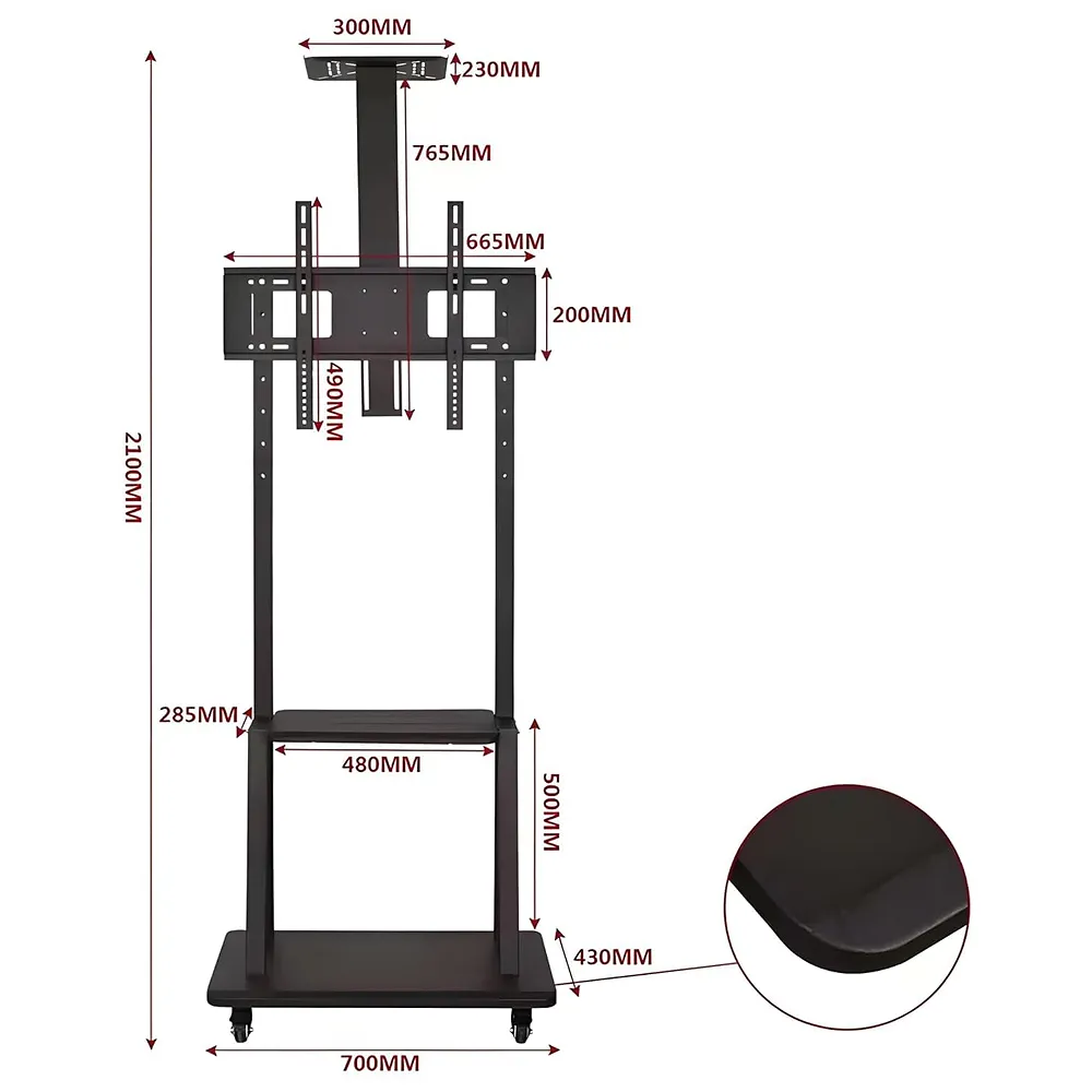 Premium Heavy Duty Full Motion Swivel Floor Stand TV Trolley with Brackets for 32" inch to 75” LED, LCD for VESA Sizes 100 x 100 Upto 600 x 400 mm (Tv Trolley 3 Shelves) (Premium)