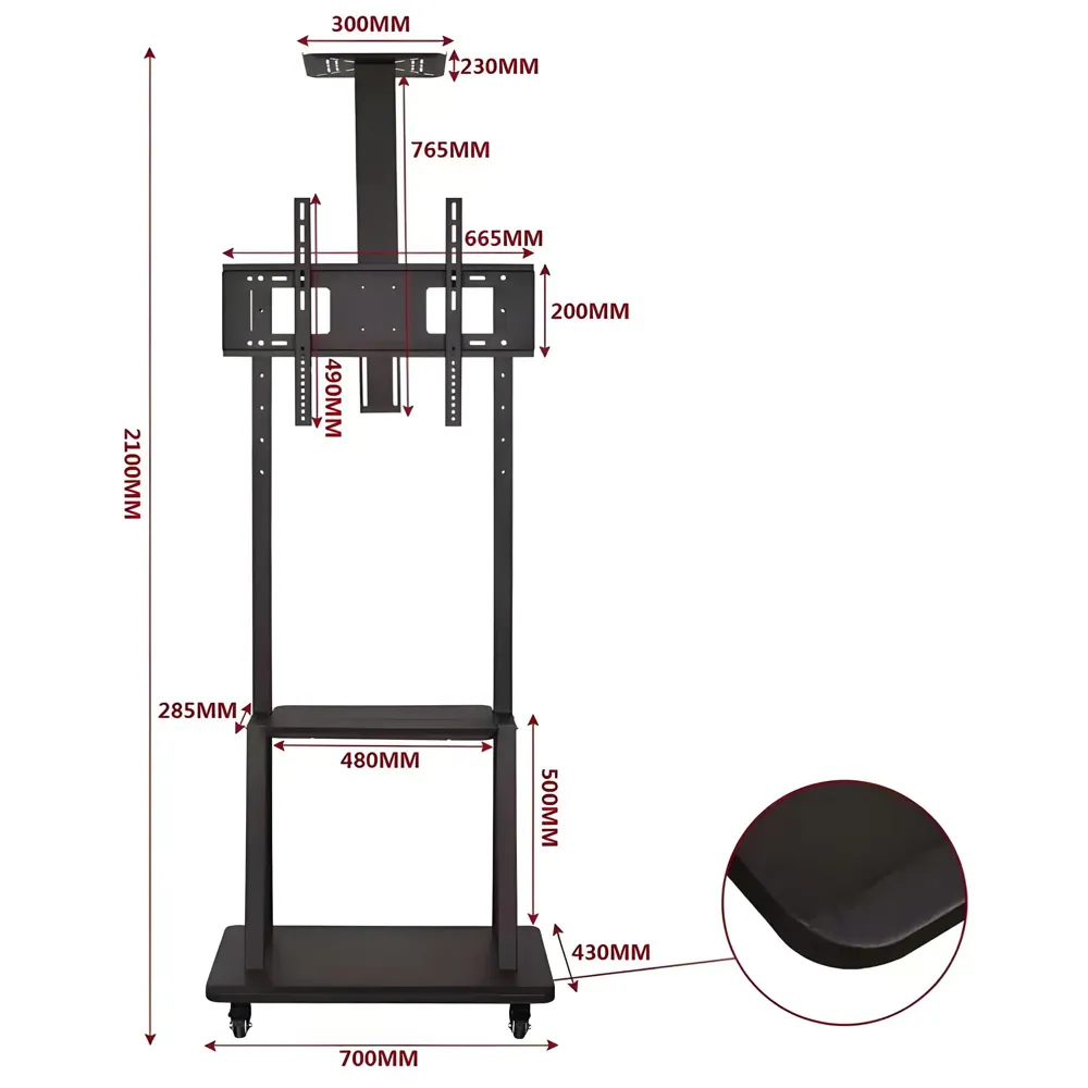 Premium Heavy Duty Full Motion Swivel Floor Stand TV Trolley with Brackets for 32" inch to 75” LED, LCD for VESA Sizes 100 x 100 Upto 600 x 400 mm (Tv Trolley 3 Shelves)