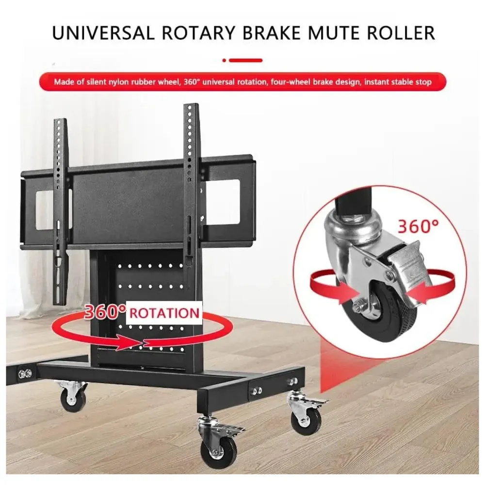 Heavy Duty Low Height Swivel Movable Tv Floor Stand Tv Trolley with Wheels for 32 Inch to 65 Inch LED for Events and Stage - 5