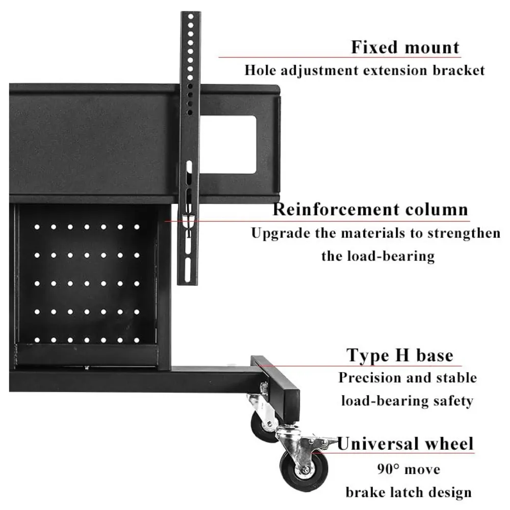 Heavy Duty Low Height Swivel Movable Tv Floor Stand Tv Trolley with Wheels for 32 Inch to 65 Inch LED for Events and Stage - 8
