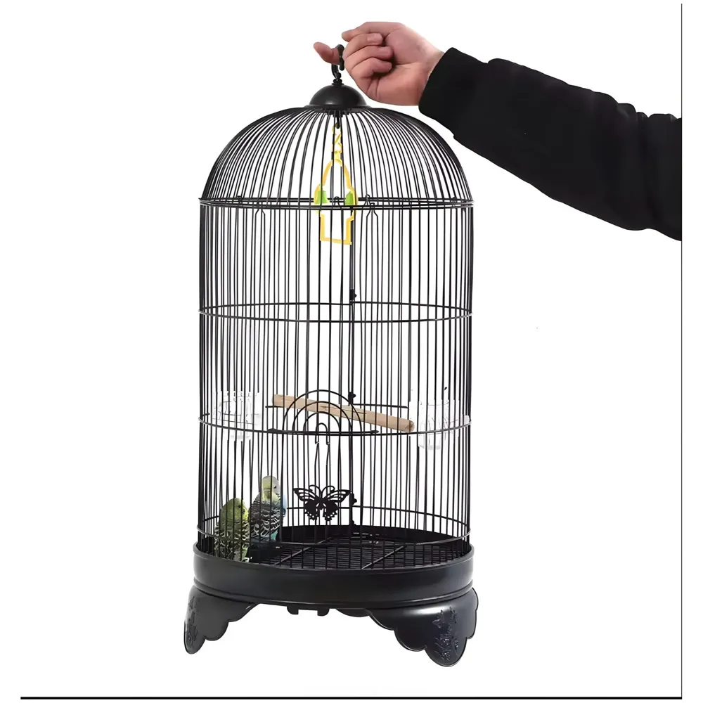 Bird Cage Black, Iron, Round, Metal Bird Cage, House Parrot, Myna, Metal Cage, Easy to Clean, Large Moving Space, Size Regular (52 x 25 CM)