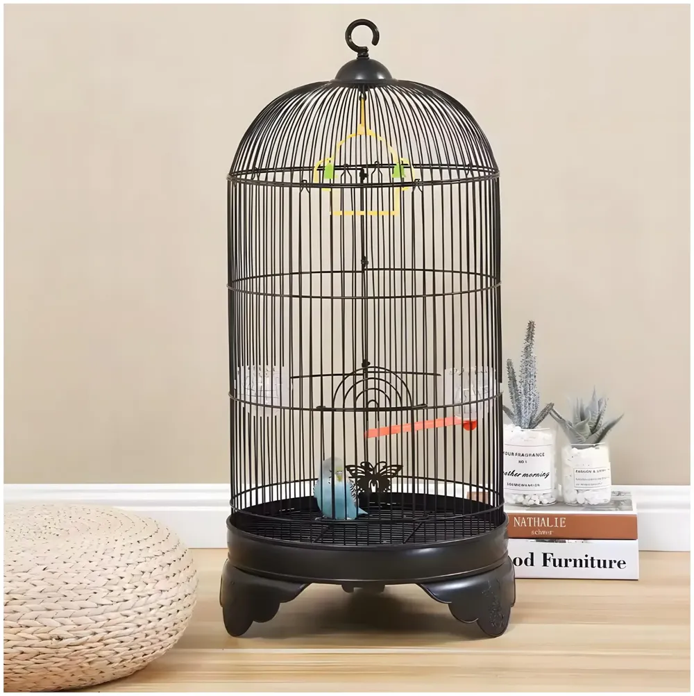 Bird Cage Black, Iron, Round, Metal Bird Cage, House Parrot, Myna, Metal Cage, Easy to Clean, Large Moving Space, Size Regular (52 x 25 CM)
