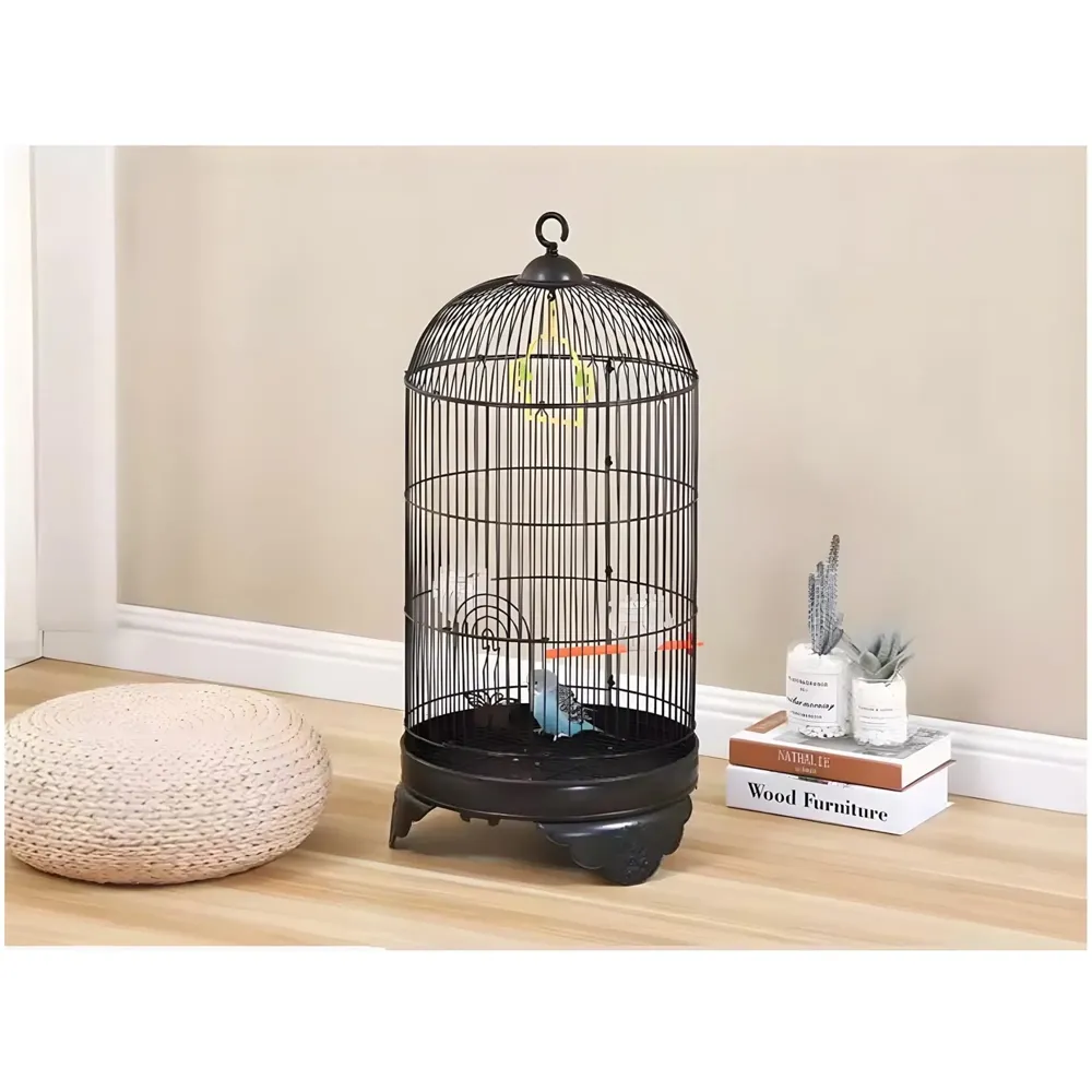 Bird Cage Black, Iron, Round, Metal Bird Cage, House Parrot, Myna, Metal Cage, Easy to Clean, Large Moving Space, Size Regular (52 x 25 CM)