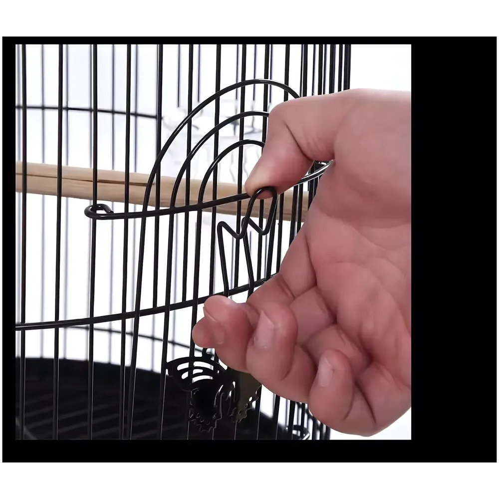 Bird Cage Black, Iron, Round, Metal Bird Cage, House Parrot, Myna, Metal Cage, Easy to Clean, Large Moving Space, Size (Large (60 x 35 CM))