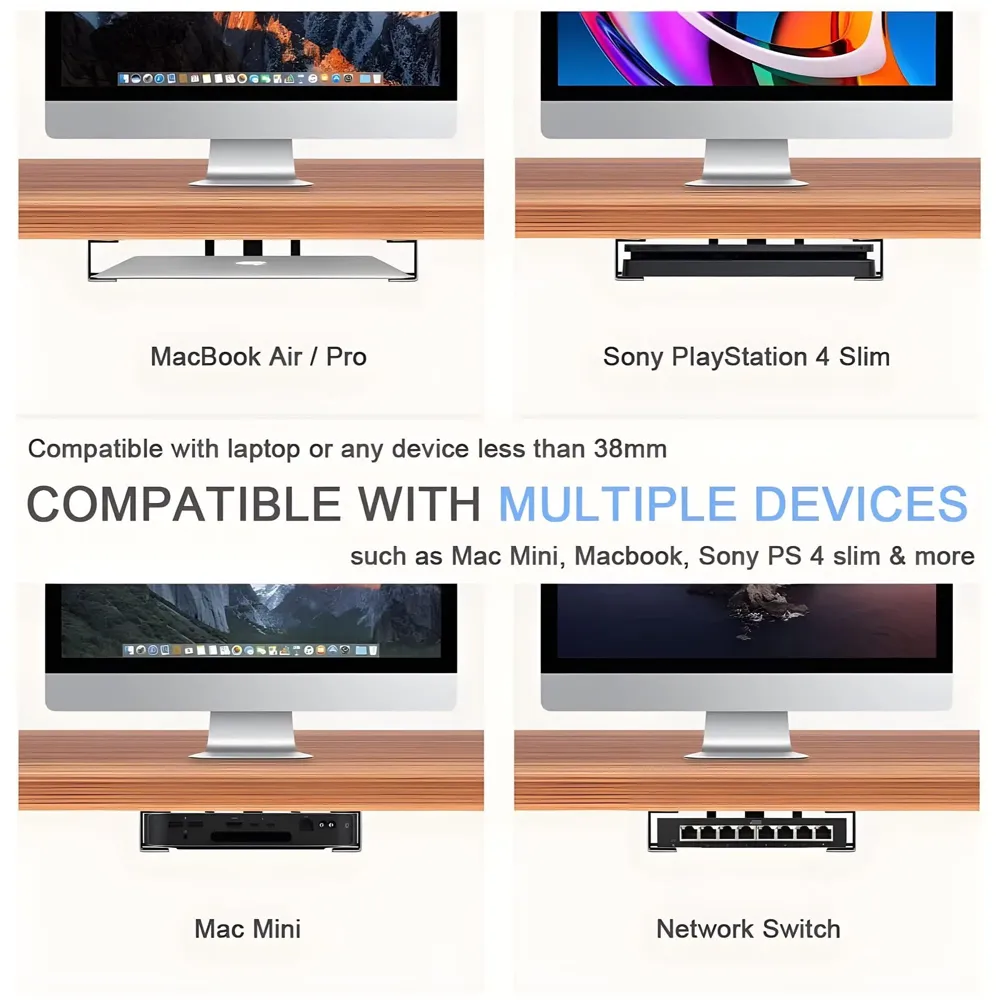 Under Desk Laptop Holder Wall Mount Holder for Laptops, Carbon Steel, Scratch Resistant Strips, Adjustable Mounts Use Slide In And Slide Out Design. Device Thickness Should Not exceed 35mm.