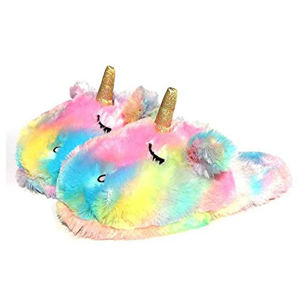 Unicorn Slippers, Plush Slippers (Rainbow) house Slippers Multi Colour (Size -7)