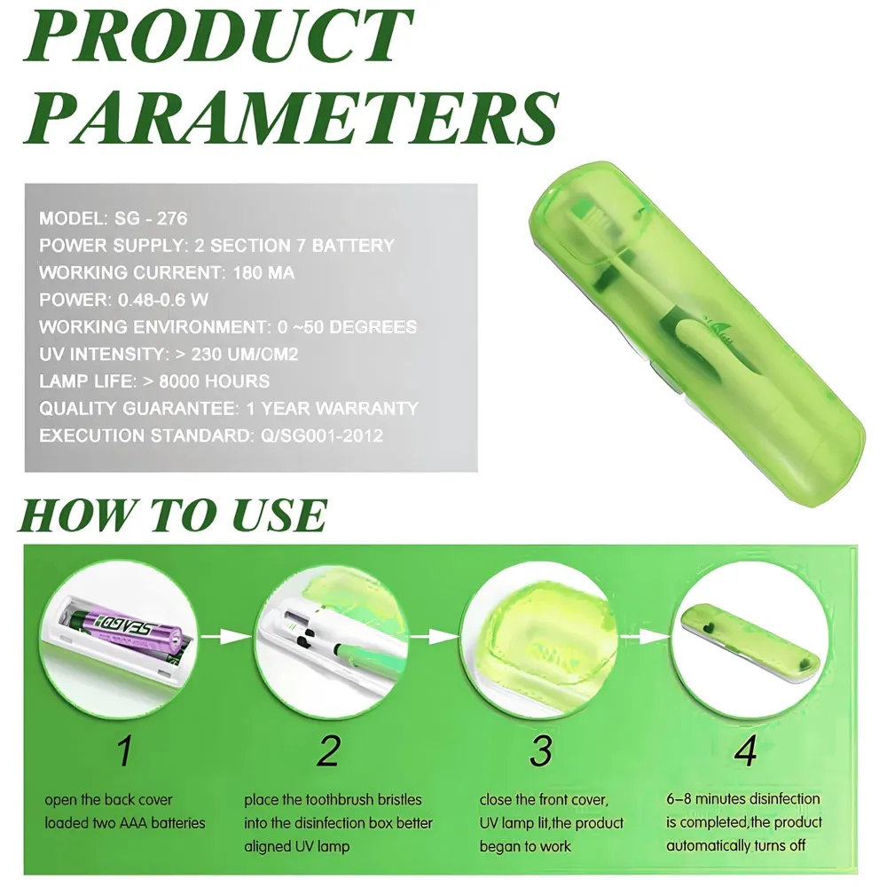 UV Toothbrush Protection Case, Toothbrush sanitiser, Toothbrush Sanitiser Holder. Green
