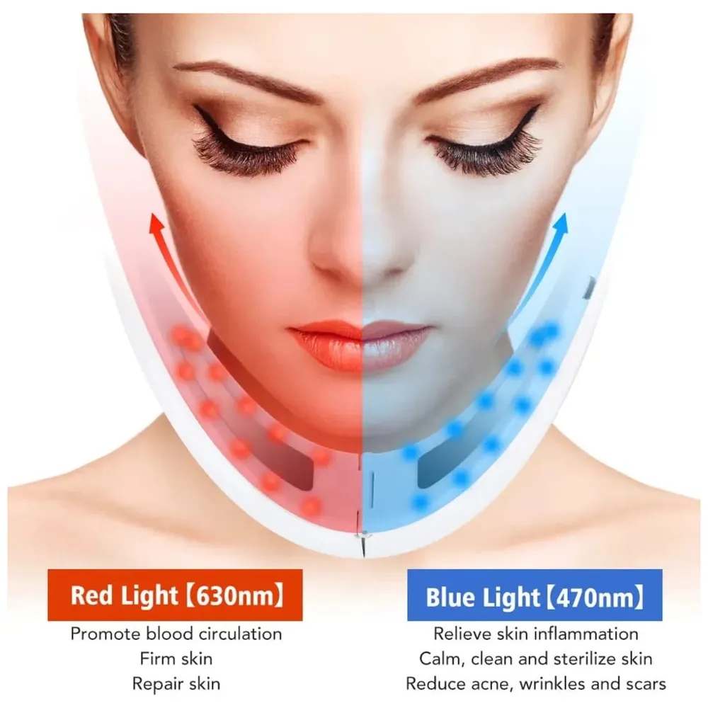 V Face Shaper LED Photon Therapy Micro Current Vibration V Face Slimming Massager V-Line Up Face Lifting Belt Chin Lifting Device, Skin Groomer EMS - 5
