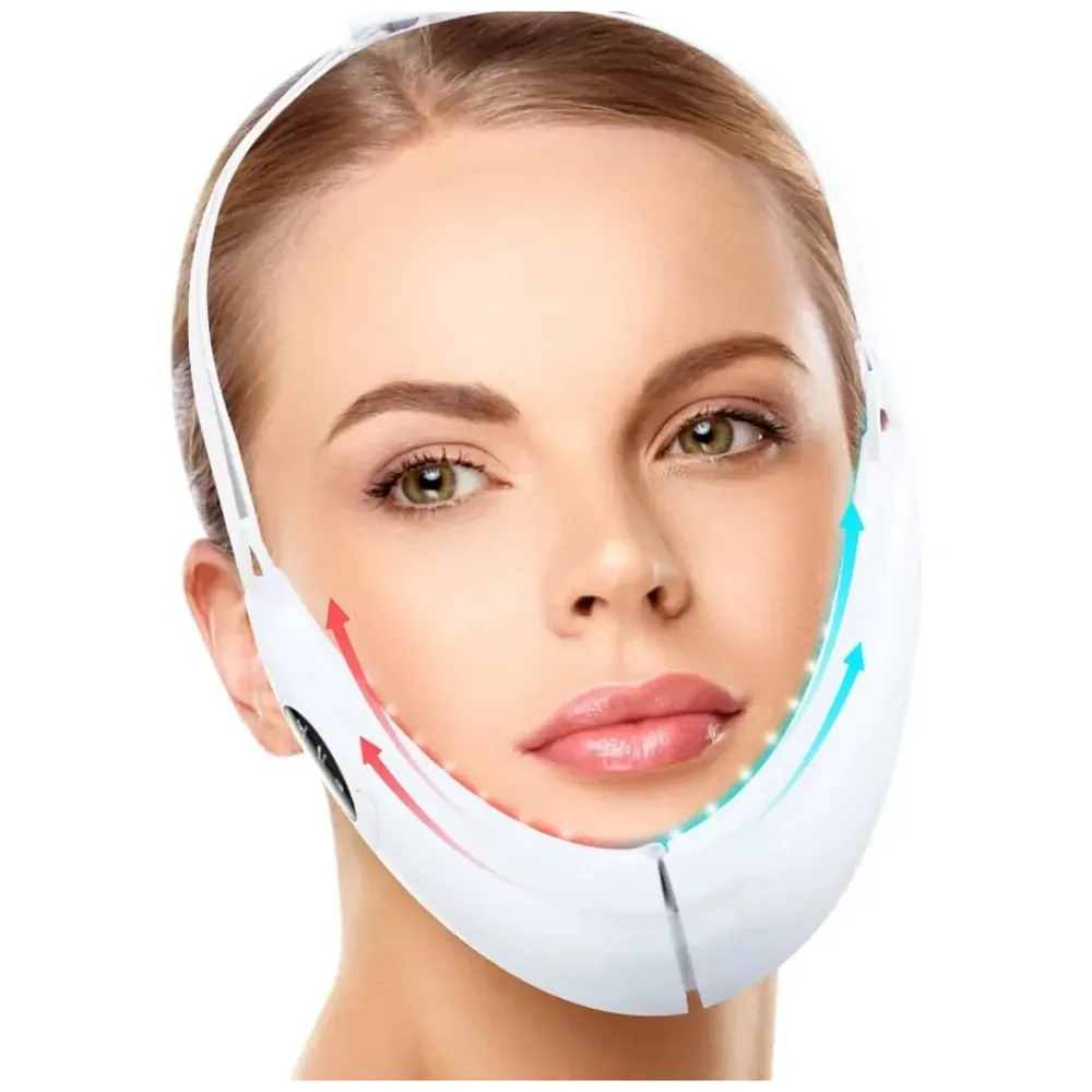 V Face Shaper LED Photon Therapy Micro Current Vibration V Face Slimming Massager V-Line Up Face Lifting Belt Chin Lifting Device, Skin Groomer EMS