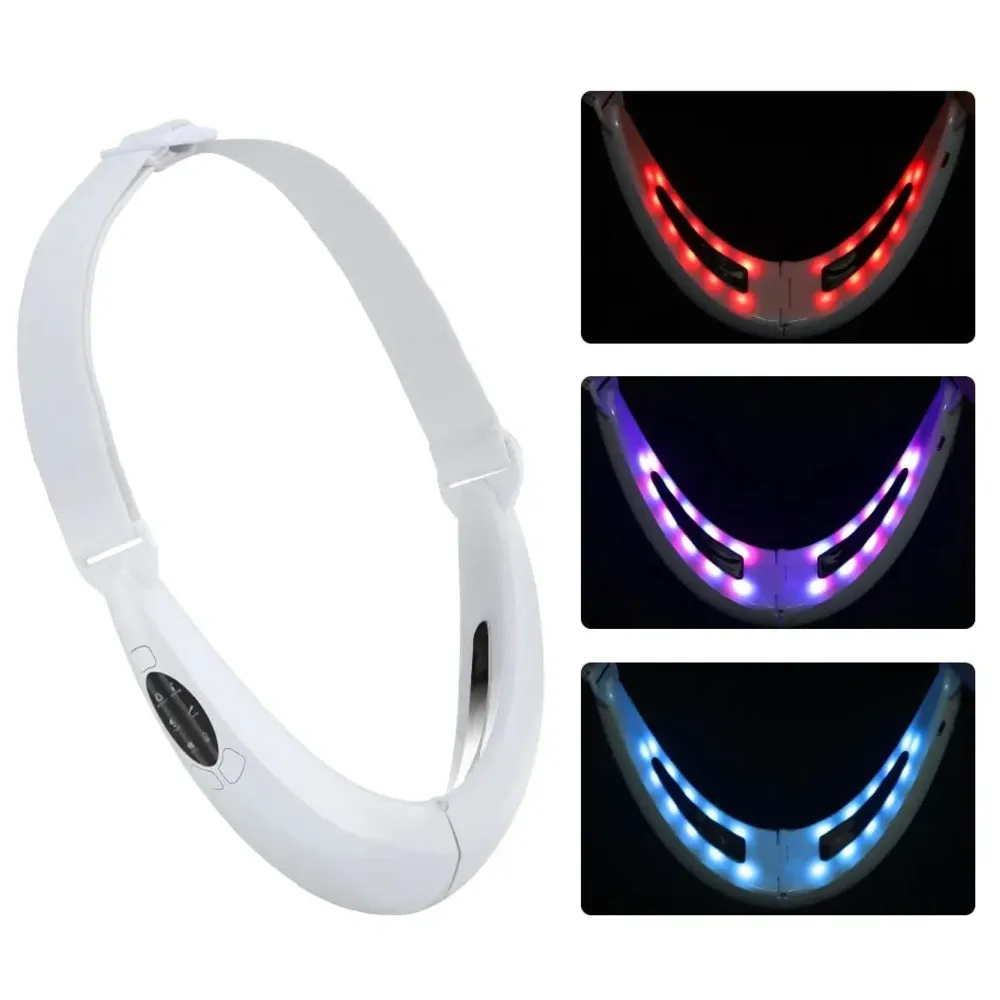 V Face Shaper LED Photon Therapy Micro Current Vibration V Face Slimming Massager V-Line Up Face Lifting Belt Chin Lifting Device, Skin Groomer EMS