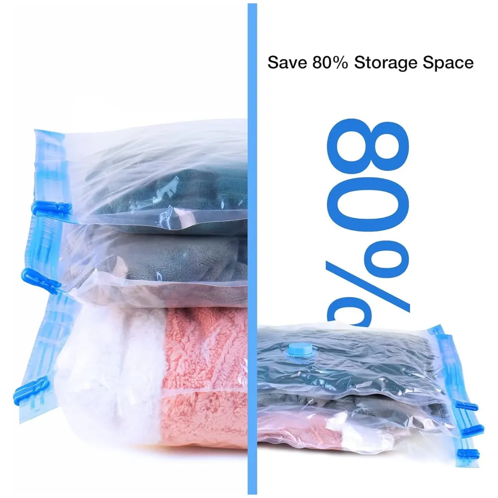 Vacuum Storage Bags with Hand Pump, Set of 5 (1 Jumbo, 2 Large, 2 Medium), Reusable Space Saver, Airtight Ziplock Compression for Travel, Clothing, Comforters, Blankets and Bedding.