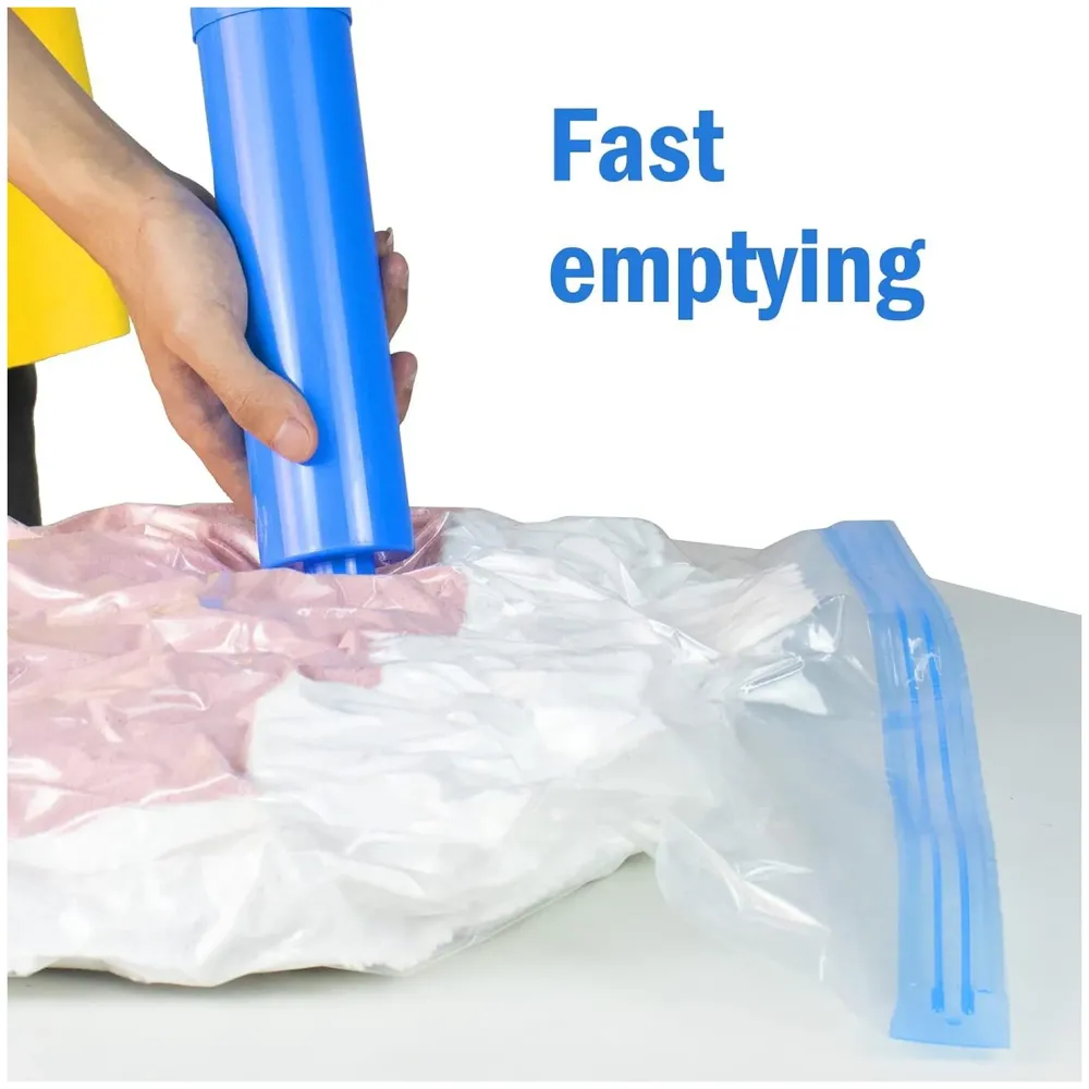 Vacuum Storage Bags with Hand Pump, Set of 5 (1 Jumbo, 2 Large, 2 Medium), Reusable Space Saver, Airtight Ziplock Compression for Travel, Clothing, Comforters, Blankets and Bedding.