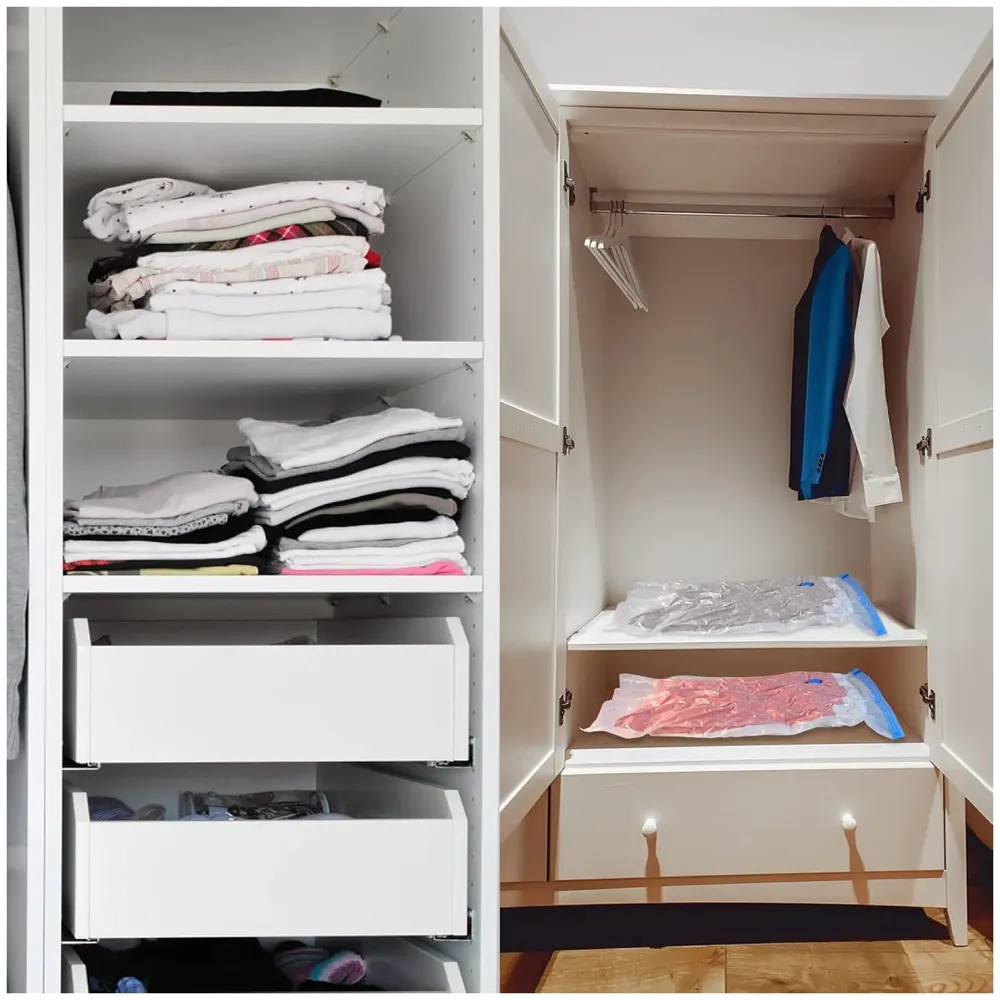 Vacuum Storage Bags with Hand Pump, Set of 5 (1 Jumbo, 2 Large, 2 Medium), Reusable Space Saver, Airtight Ziplock Compression for Travel, Clothing, Comforters, Blankets and Bedding.