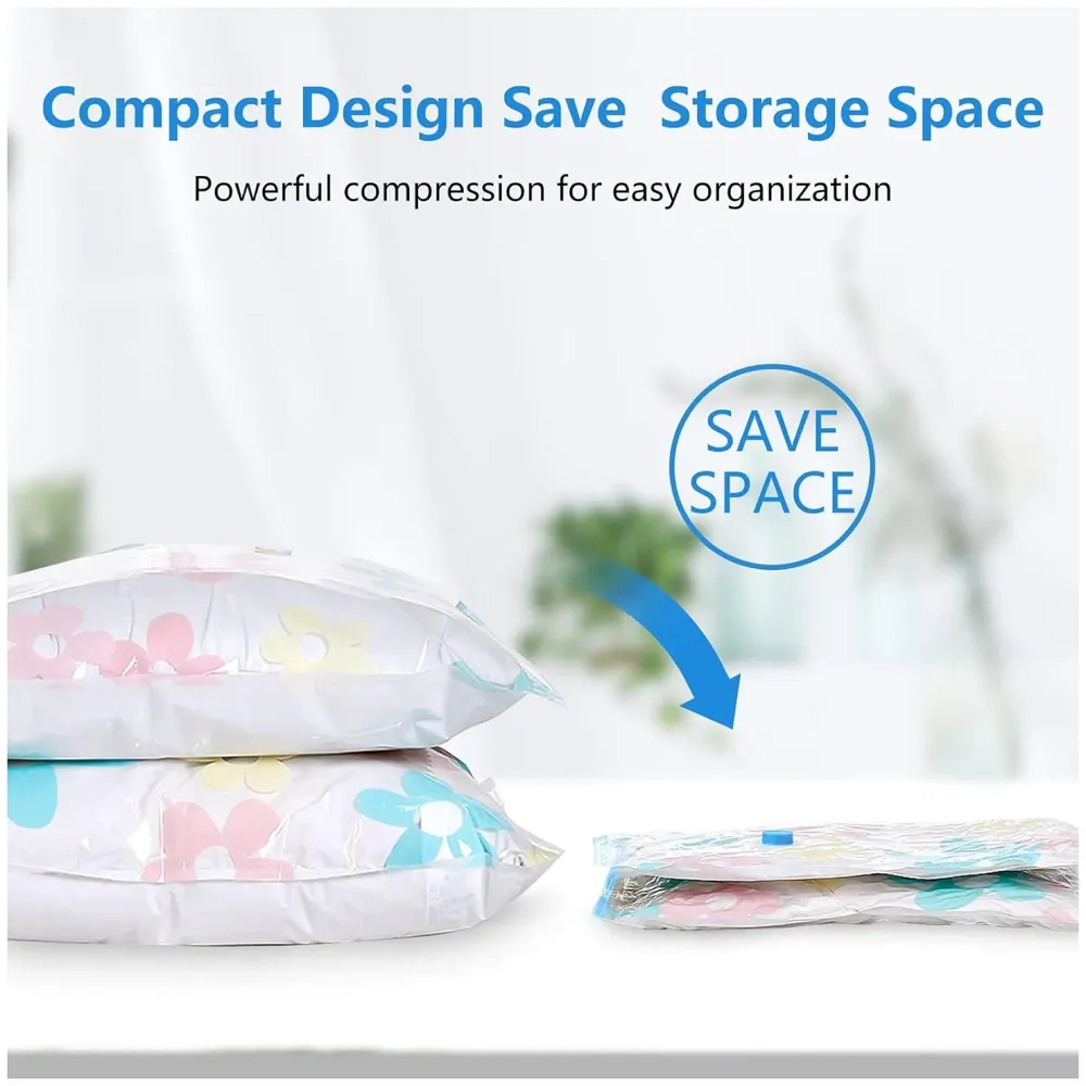 Vacuum Storage Bags with Hand Pump, Set of 5 (1 Jumbo, 2 Large, 2 Medium), Reusable Space Saver, Airtight Ziplock Compression for Travel, Clothing, Comforters, Blankets and Bedding.