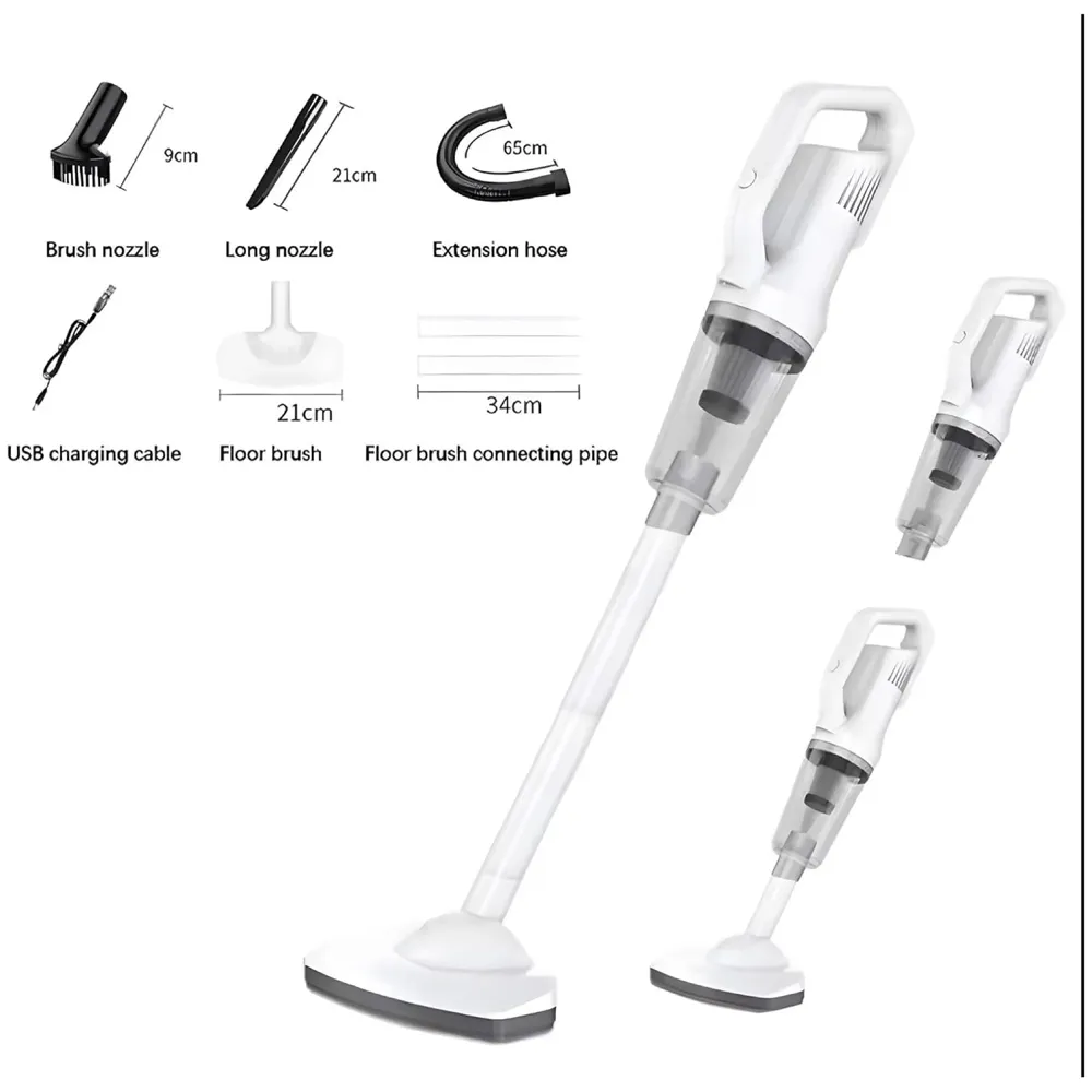 Cordless Vacuum Cleaner, Portable High-Power Motor with Strong Suction, Handheld Rechargeable Hoover with 4 Multi-Use Attachments for Home, Car & Office (White)