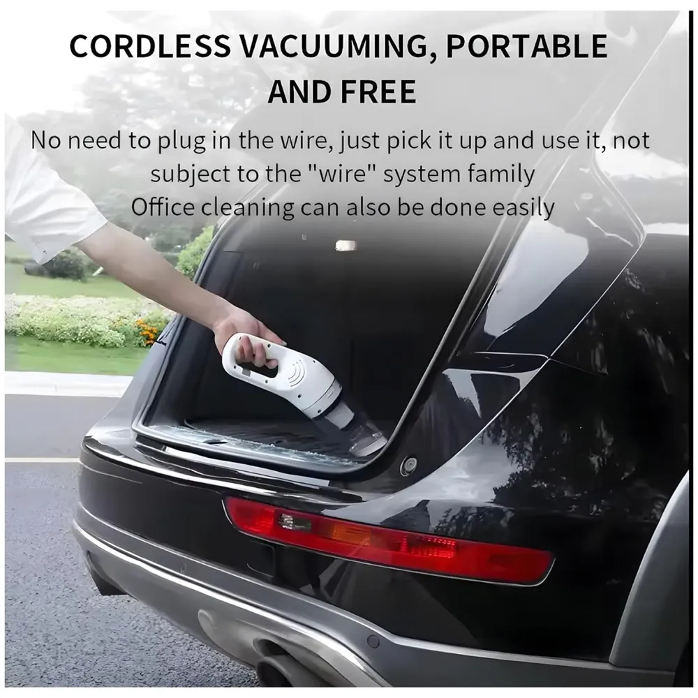 Cordless Vacuum Cleaner, Portable High-Power Motor with Strong Suction, Handheld Rechargeable Hoover with 4 Multi-Use Attachments for Home, Car & Office (White)