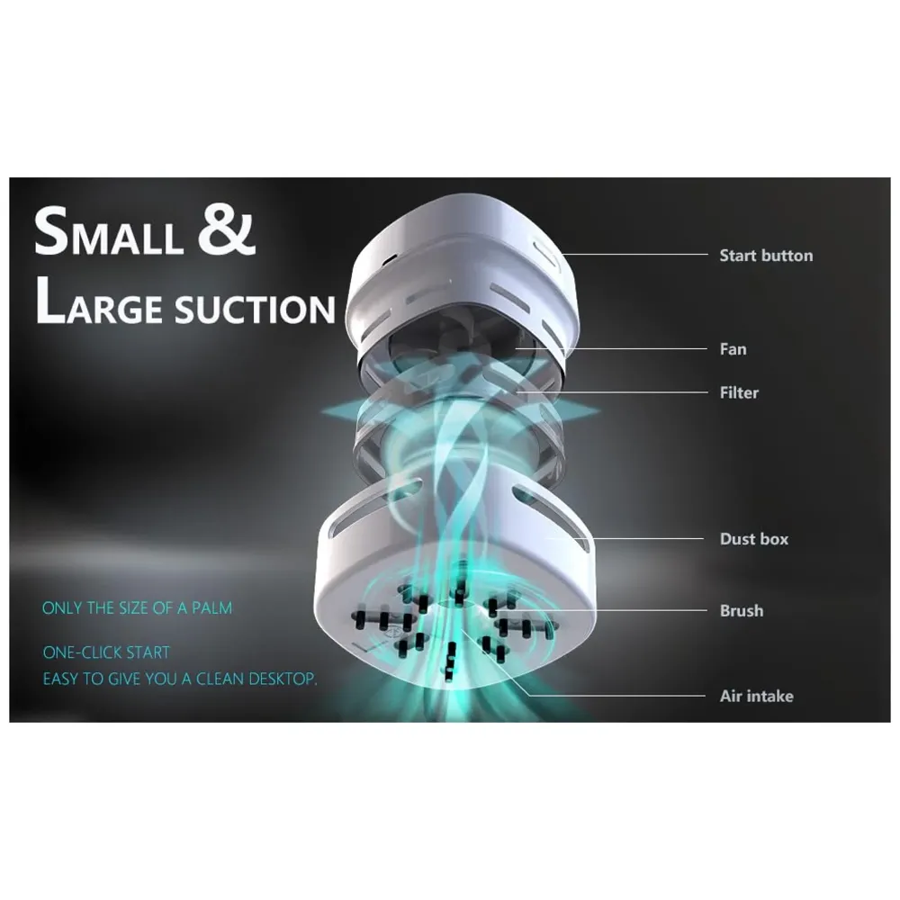 Desk Vacuum Cleaner, Mini Table dust Sweeper Energy Saving, High Endurance up to 90 mins, Cordless 360º Rotatable Design for Keyboard/Home/School/Office