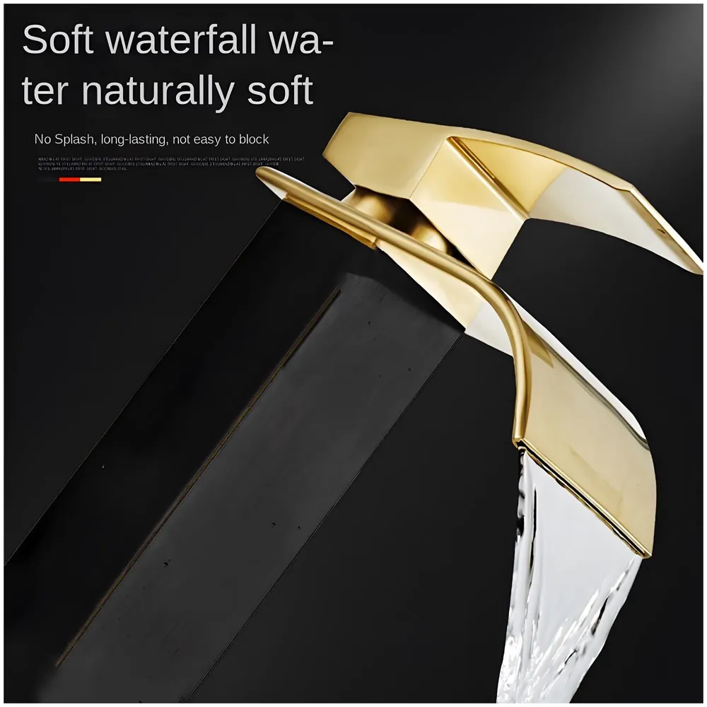 Black Gold Tall Waterfall Faucet Waterfall Single Lever Basin Mixer Waterfall Tall Black, SS Material, for Bathroom Washbasins Toilets 12 Inches Height