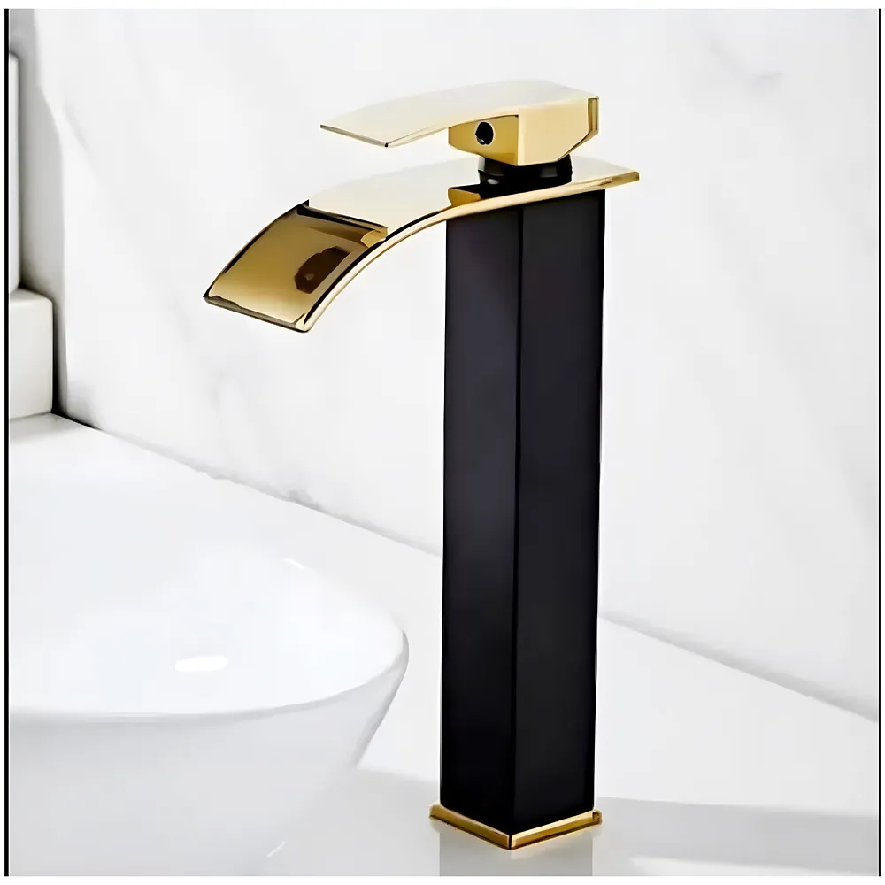 Black Gold Tall Waterfall Faucet Waterfall Single Lever Basin Mixer Waterfall Tall Black, SS Material, for Bathroom Washbasins Toilets 12 Inches Height