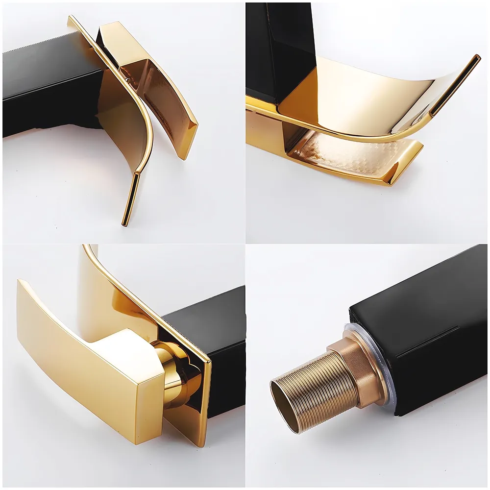 Black Gold Tall Waterfall Faucet Waterfall Single Lever Basin Mixer Waterfall Tall Black, SS Material, for Bathroom Washbasins Toilets 12 Inches Height