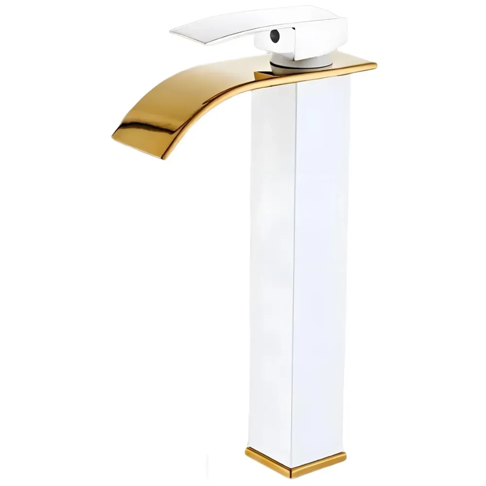 White Gold Tall Waterfall Faucet Waterfall Single Lever Basin Mixer Waterfall Tall Black, SS Material, for Bathroom Washbasins Toilets 12 Inches Height