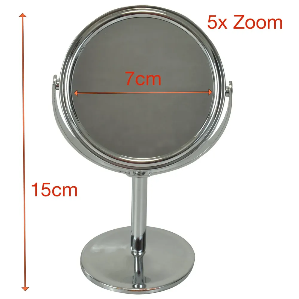 Pocket Size Vanity Mirror with 5X Magnification and Standard Tabletop Shaving Makeup ~ 2 in 1~15 cm (Silver)