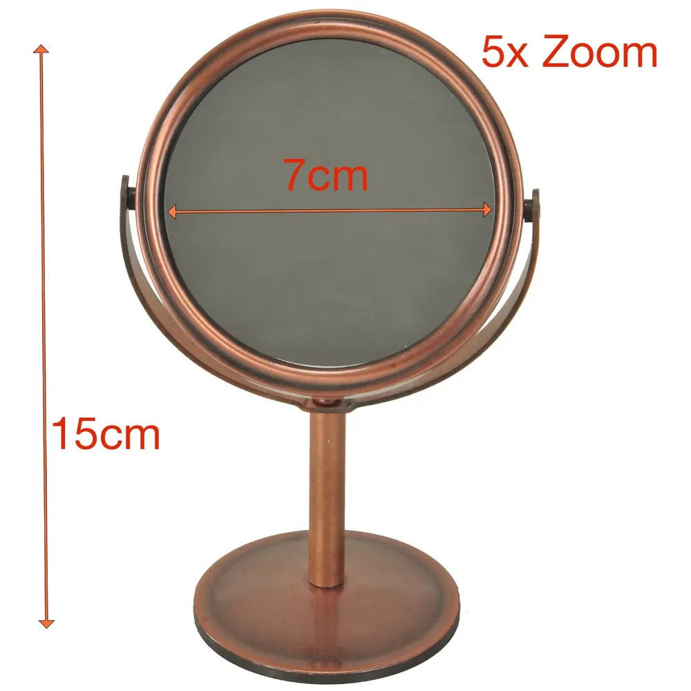 Pocket Size Vanity Mirror with 5X Magnification and Standard Tabletop Shaving Makeup ~ 2 in 1~15 cm (Bronze) - 2