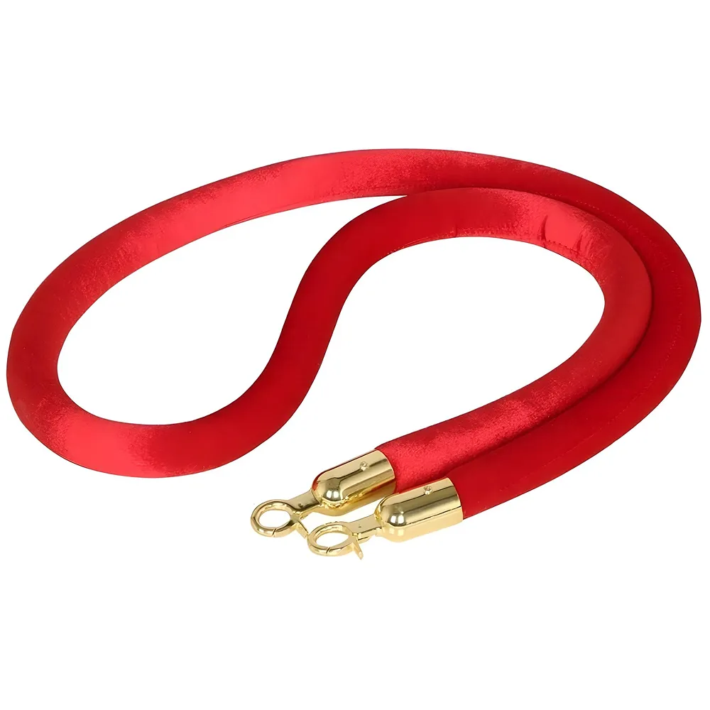 Thick Red Gold Velvet Rope Stanchion Rope, 5-Foot Crowd Control Barriers with Polished Gold Hooks Queue Manager Divider For Clubs Banks Events Partit Premium